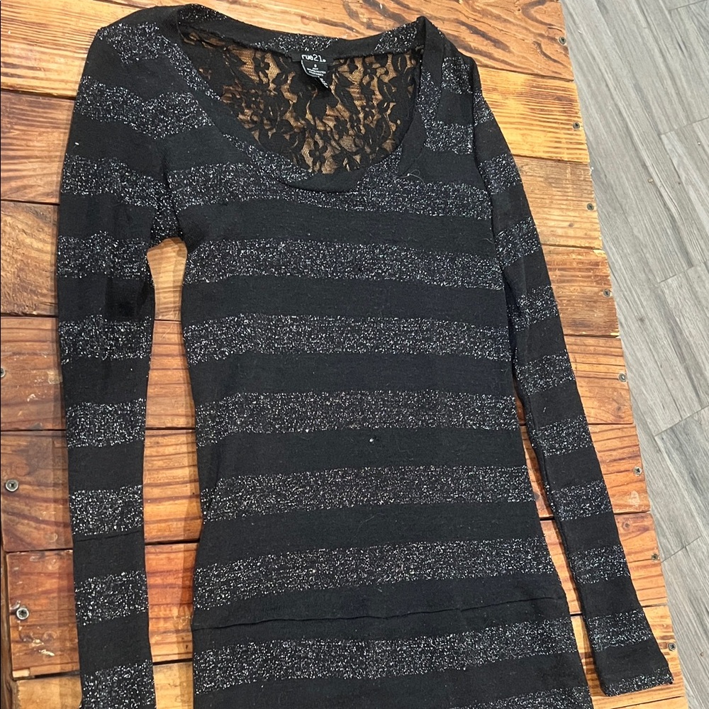 Rue21 Black Lace Top with Silver Accents